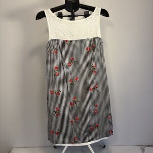 Karl Lagerfeld Black Gingham Floral Embroidered Eyelet Dress Size 10